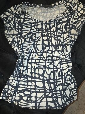 The Limited Black White Abstract Peplum Scoop Neck Sleeveless Top M